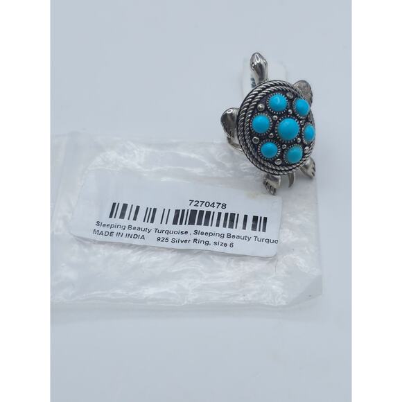 Blue Sleeping Beauty Turquoise Rhodium Over Sterling Silver  JTV Sleeping Beauty Turquoise Sterling Silver Turtle Ring Sz 6 Southwest NWT